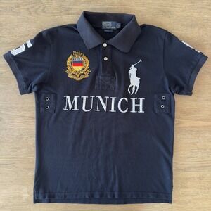 Polo by Ralph Lauren Rugby Polo Shirt-Black Munich Germany-Big Pony Yacht-Sz Sml